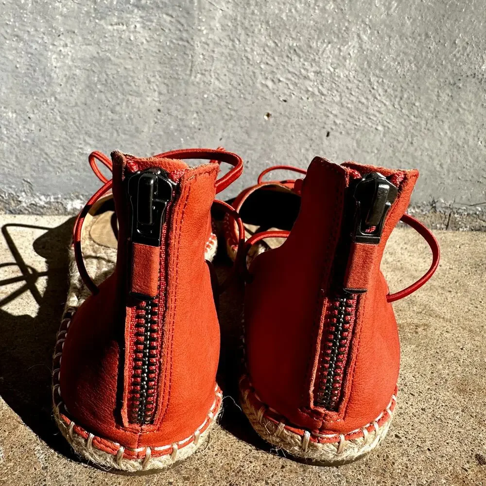 Eileen Fisher Lace Espadrilles Leather Sandals Closed Toe Tangelo Orange 6